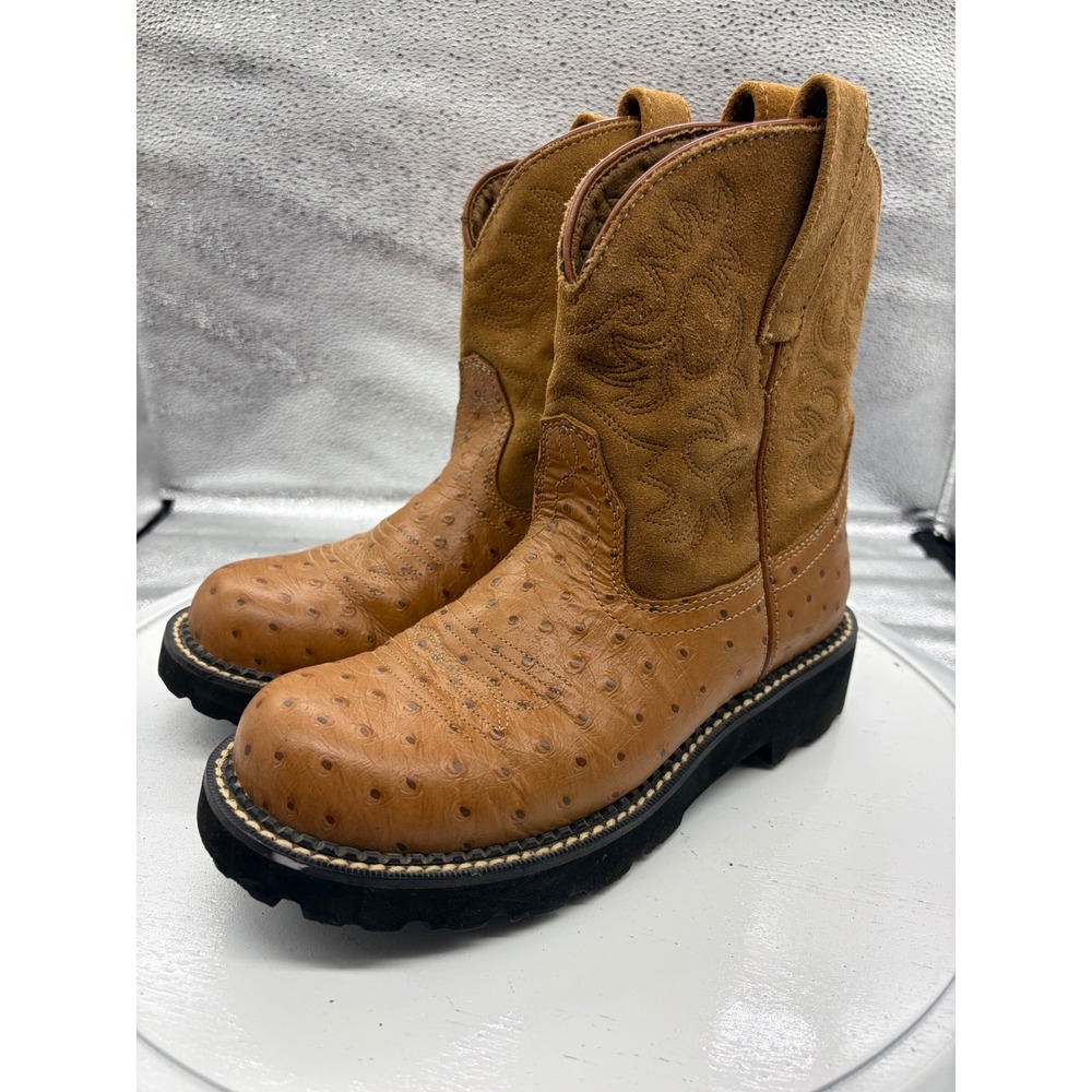 Ariat Fatbaby Western Boots 7.5B Tan Cowgirl, Country, Rodeo, Boho, Ostrich